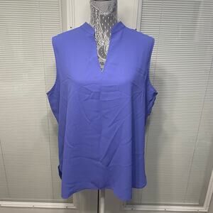 NWT $58 Anne Klein Periwinkle Sleeveless Blouse Shell Top V-Neck Lightweight XL
